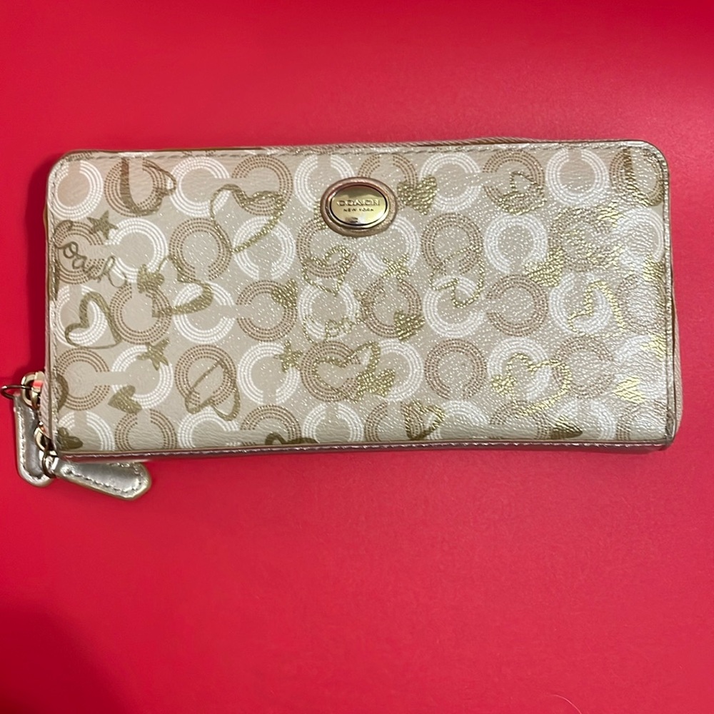 Gently Used Tan & Gold Coach Full Wallet with 12 CC Holder